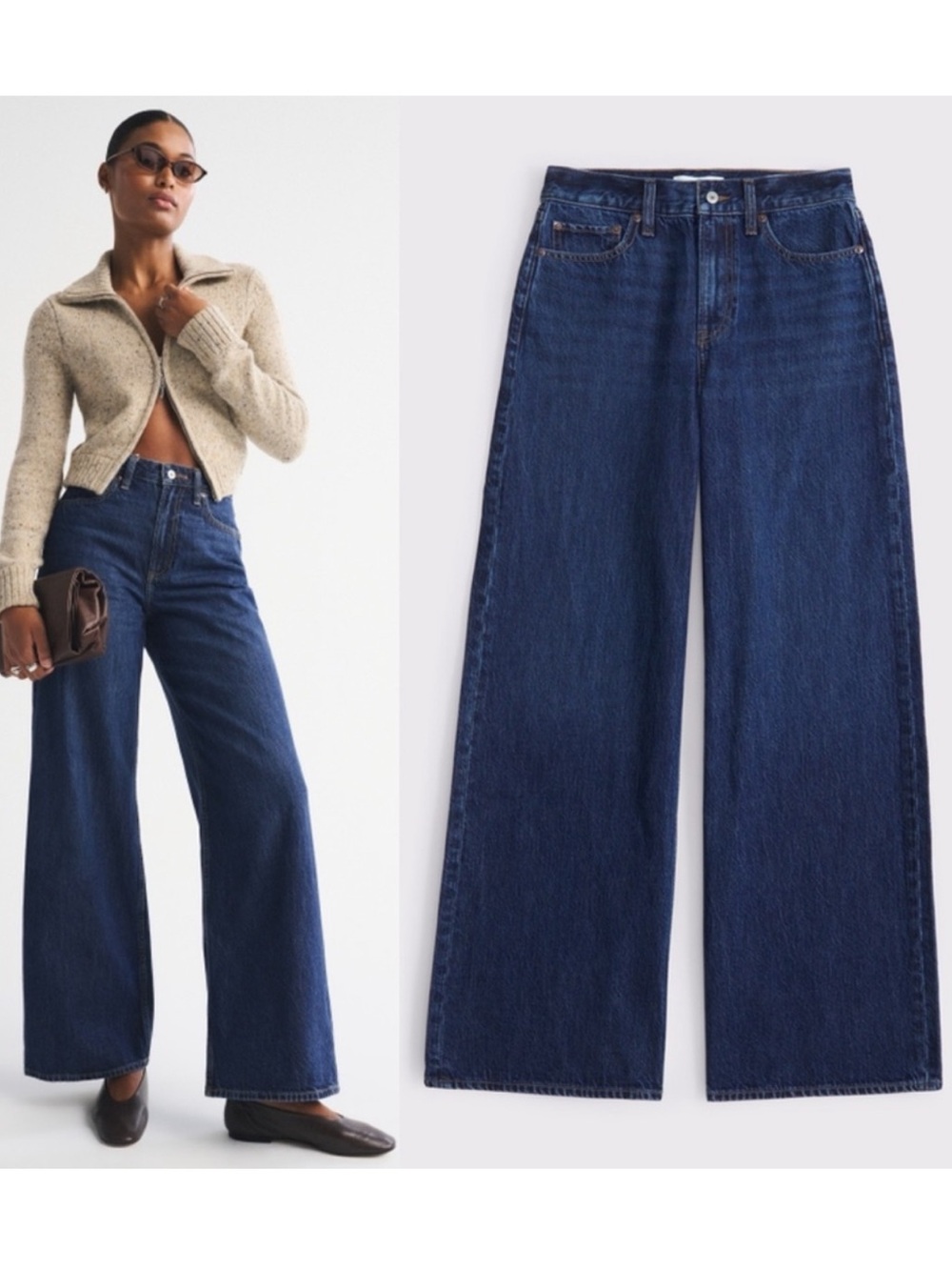 ABERCROMBIE NWT The Loose Curve Love High Rise Wide-Leg Dark Rinse Jean Size 28